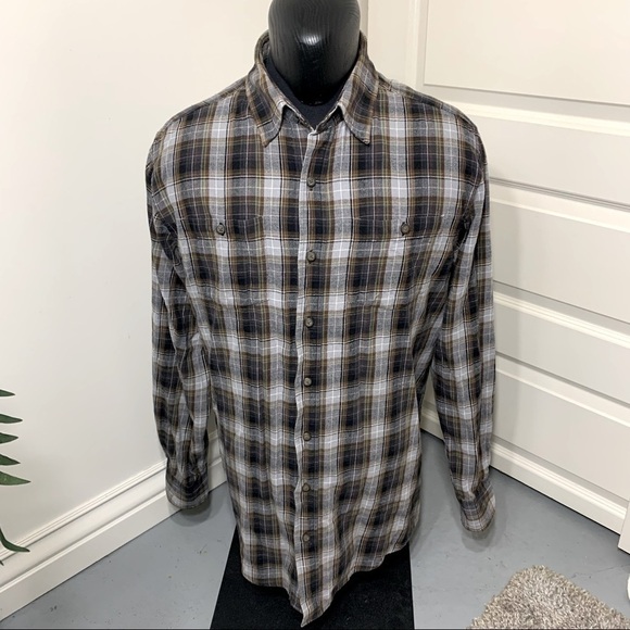 Wind River Flannel Shirt Button Down Men Sz XLT Plaid Brown Grey Long Sleeves - Picture 10 of 10